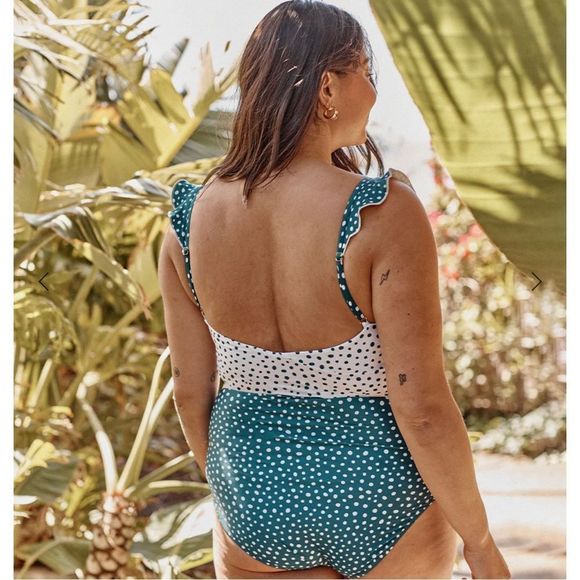 Summersalt Polka Dot One Piece Swimsuit - Green and White - Picture 4 of 10